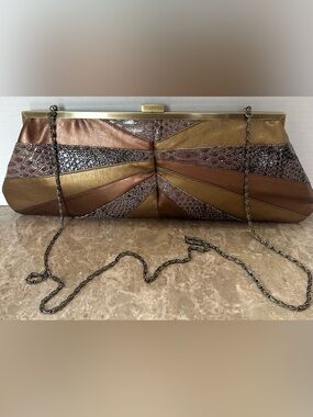 Roberto Vianni Vintage Metallic Patchwork Faux Snakeskin Clutch Bag Old Money